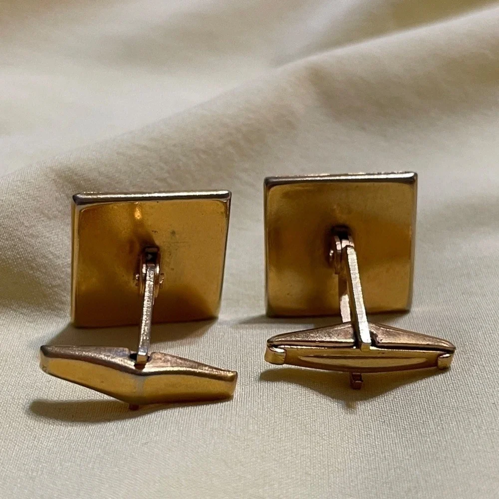 Vintage Cufflinks Don Quixote Damascene Gold Black Spanish Style Elegant Wedding